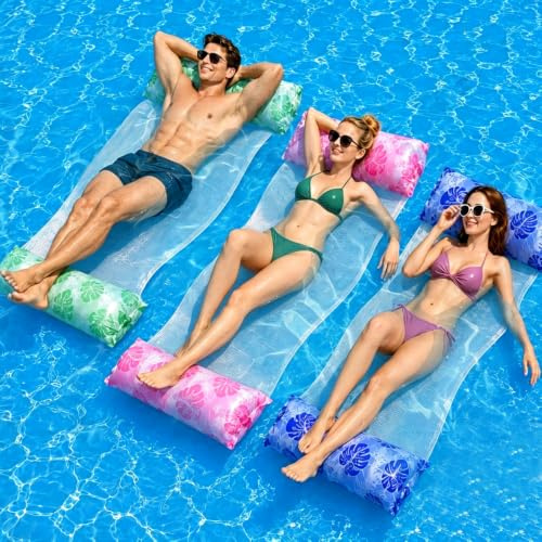 Steemjoey 3Pcs Swimming Pool Float Hammock, 4 in 1 Pool Inflatables