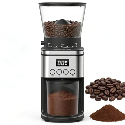 Conical Burr Coffee Grinder Electric,Stainless Steel Coffee Grinder for Home, Adjustable Burr Grinder with 30 Grind Settings, Digital Timer & 2-12 Cup Control, Removable Sealed Hopper, Easy Clean