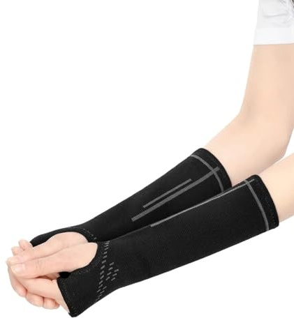 Bamyli 1 par de protectores de brazo de voleibol – Brazaletes deportivos de compresión para mujer, adecuado para voleibol y deportes de interior, talla S (negro + rayas)