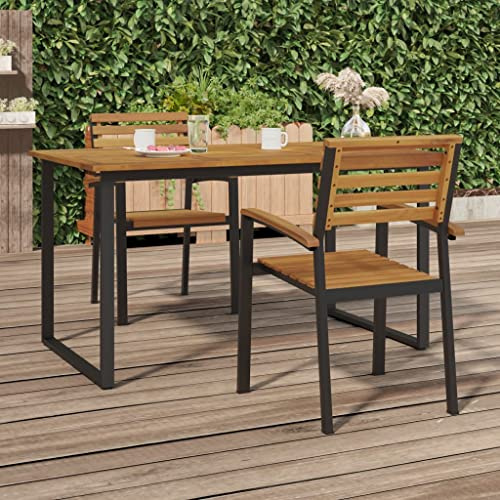 YunCangg Lot de 2 chaises de jardin empilables en bois d'acacia massif et métal revêtu par pulvérisation avec accoudoirs et dossier, résistantes aux intempéries, pour balcon, terrasse et extérieur