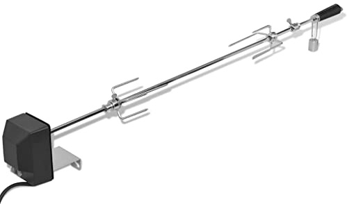 Mangloder Spiedo per Barbecue con Motore in Acciaio Cromato 1000mm Spiedo Rotante per Barbecue a Gas e Barbecue a Carbone, 2 Forchette con Viti di Bloccaggio, Peso di Equilibrio Manico in Bakelite