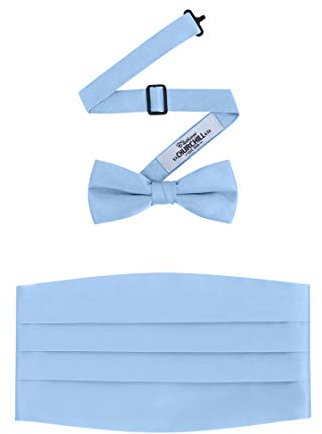 S.H. Churchill & Co. Formelles Herren-Fliegen- und Kummerbund-Set aus Satin, Hell, blau, Einheitsgröße