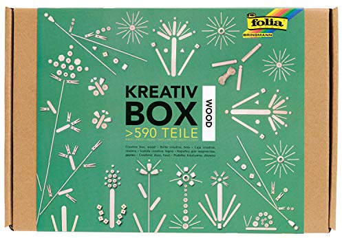 folia 938 - Kreativ Box Wood, Bastelkiste mit über 590 Teilen, viele verschiedene Materialien für phantasievolles, kreatives Basteln und Dekorieren