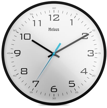 Mebus moderne Quarz-Wanduhr klassisches Design kräftige, große Ziffern 30cm Durchmesser / Farbe: Schwarz / Modell: 16247