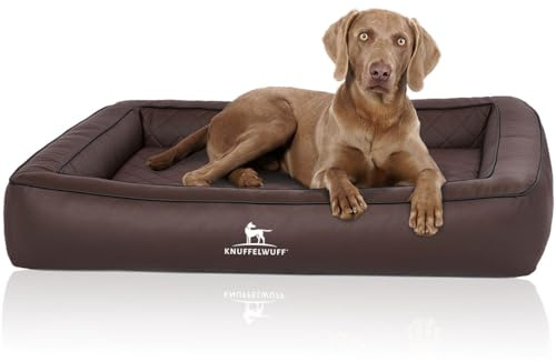 Knuffelwuff Orthopädisches Hundebett aus Laser gestepptem Kunstleder Hampstead XL 105 x 80cm Braun