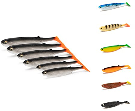 NØMIS Gummifische Richie Roach | Gummifisch Set 5er x 10 cm | Angelzubehör | Gummifische Set Hecht Zander Dorsch u. Norwegen Angeln | Angelköder | Gummiköder | Hecht Köder | Gummifisch Hecht | Barsch