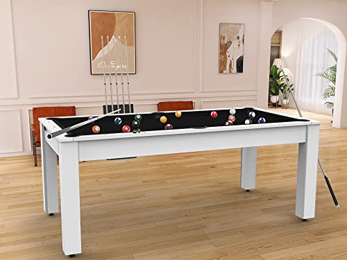 Billard Dubaï 6ft Convertible en Table à Manger - 6 Personnes - Coloris Blanc laqué (sans Plateau Table, Tapis Noir)