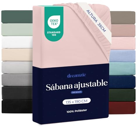 Dreamzie Sabanas 135 x 190 – Bonete 35 cm – Microfibra Suave – para Colchones Gruesos – Certificado Oeko-Tex – Rosa