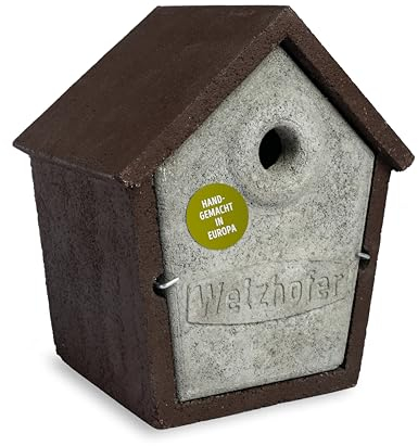 Welzhofer Holzbeton Nistkasten Woody, langlebiges und spechtsicheres Vogelhaus mit 28mm Einflugloch, für Blau-, Hauben-, Sumpf- und Tannenmeisen, für bessere Brutergebnisse, Made in Europa