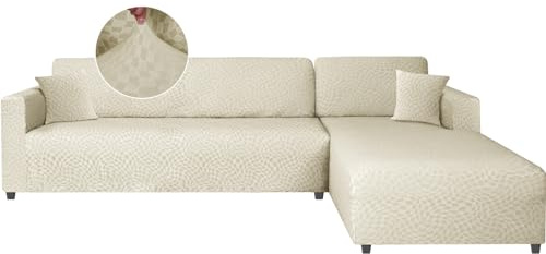 Ystyle Housse Canapé d'angle 2 Pieces, 3 Place+4 Place, Beige | Protection Canapé D'angle Extensible, Couvre Canapé D'angle Avec Accoudoirs, Housse De Canapé Convertible
