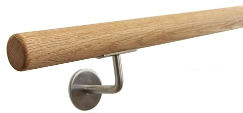 Holz Handlauf mit Wandmontage Set - Runder 42 mm Ø Handlauf aus massivem Eichenholz - Holz für Innen Treppen - Rutschfester Holzhandlauf Innen (50cm, Eichenholz)