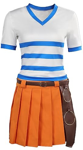 Taeyue Anime Disfraz Mujeres Cosplay Rayas Top Rock Cinturón Disfraces Versión Traje de Fiesta de Carnaval de Halloween XS