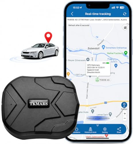 TKMARS 4G Magnetic Car GPS Tracker - 90-Days Standby, No Monthly Fee, Global Real-Time Tracking (5s Update) with Free App & No Subscription