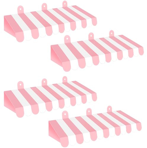 4 Pcs 3D Circus Awning Decoration Mardi Gras Carnival Theme Party Wall Backdrop Decoration Tent Booth for Girls Birthday Party Wedding and Party Decoration (Pink and White)