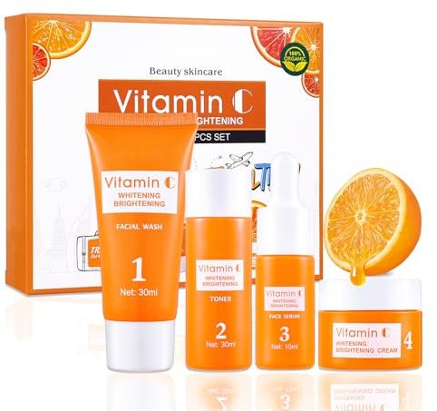 Pack Regalo Mujer,Crema Hidratante Facial con Serum Vitamina C y Limpiador Facial para Cuidado del Rostro,Skincare Kit Hidratante Tensar la Piel Refinar los Poros Iluminar Color de Piel Regalos Mujer