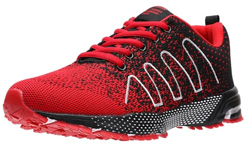 ASHION Gymnastikskor för män, sneakers, löparskor, sportskor, ventilerande sneakers, lätta löparskor för gator, B röd, 45 EU