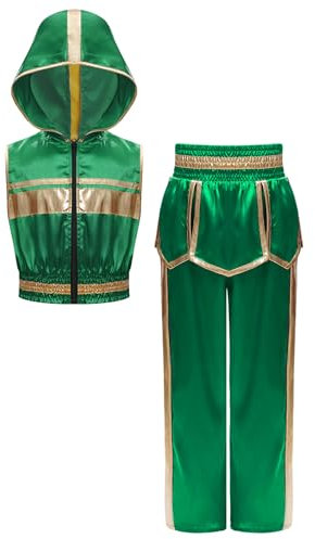 Miaeowve Kickboxen Trainingsanzug Kinder Jungen Hoodie Thaiboxen Shirt Mit Lang Satinhose Kampfsporthose MMA Workout Set Grün 110-116