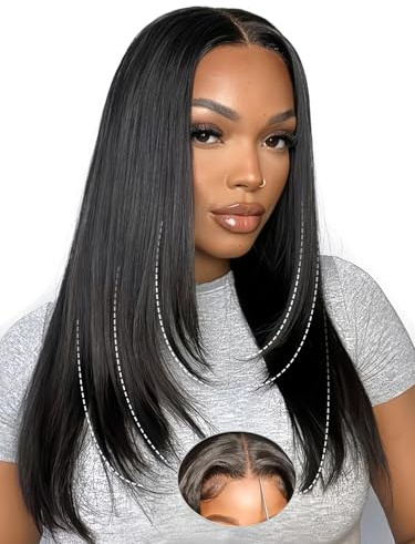 Layered Cut Face-Framing Glueless Wig Human Hair Perruque Cheveux Humain Pré-pincé Pré-coupé 200 Densité Perruque Femme Naturelle Black 7X6 Straight HD Lace Wear and Go Wig for Women 24 Pouces