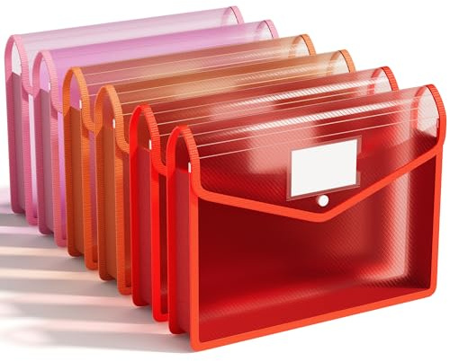 ABC life Carpeta de Plástico A4, 6Pcs Gran Capacidad Transparente Bolsas de Documentos con Etiqueta y Botón de Presión para Oficina, La Escuela, Inicio, 3 Colores