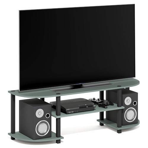 Furinno TURN-S-TUBE TV Stand, Wide Entertainment Center, TV Console for TV up to 55 Inch, for Living Room, Bedroom, Sage Green, 3-Tier