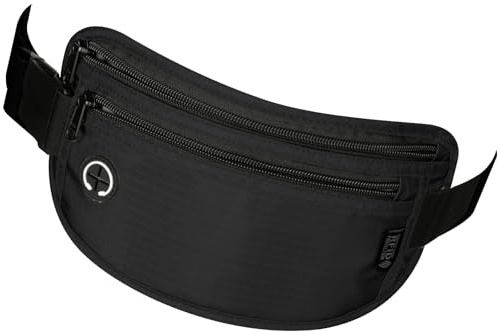 VINATO Marsupio Antifurto con Protezione RFID, Marsupio Uomo e Donna, Portadocumenti da Viaggio Impermeabile, Cintura per Soldi Nascosta per Sport, Viaggi e Festival, Nero, Dimensioni ridotte