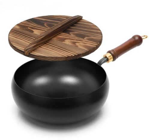 Wapasezyar Poêle en fer non revêtue forgée, poêle en fer, marmite en fer forgé à la main avec fonction de stockage de la chaleur, poêle antiadhésive, grande casserole pour cuisinière à gaz et à