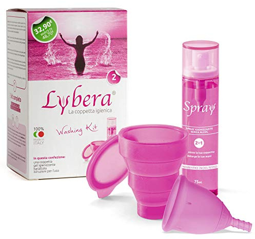 Lybera - Coppetta Mestruale con Kit Igienizzante, Made in Italy, Coppetta Mestruale Morbida, Sicura, in Silicone Medicale, Ecologica, Comoda, Disponibile in 2 Taglie - Taglia 2, Colore Fucsia