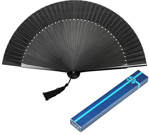 KAKOO Ventilatore a mano nero Ventaglio pieghevole giapponese Ventaglio pieghevole stile vintage Ladies Mens Bamboo Fan Ideale come regalo di nozze Costume Party