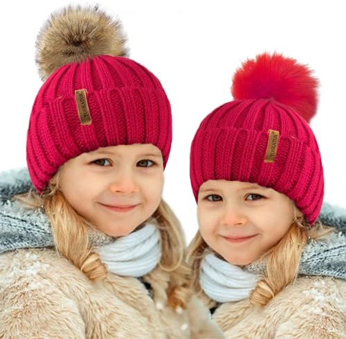 TOSKATOK® Gorro Bobble Beanie de Invierno para niñas con Pompon de Piel sintética Intercambiable Desmontable