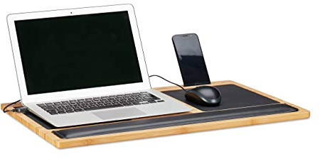 Relaxdays, Natur Laptoptisch, Knietablett, Laptop Unterlage, 2 Mousepads, Smartphone Halterung, BxT: 60 x 40 cm, Bambus, Standard
