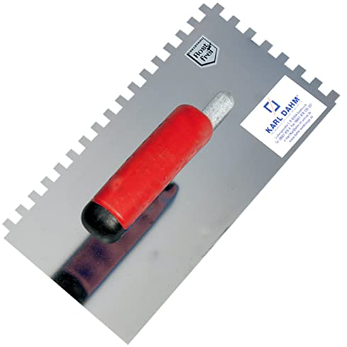 Karl Dahm® Softgriff-Zahnkelle 3 mm für Linkshänder – Profi Glättekelle, Rostfreier Edelstahl, Ergonomischer Griff, Ermüdungsfrei – Made in Germany – 13637