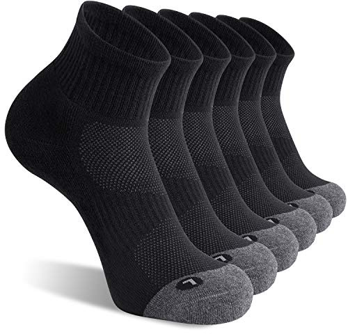 FITRELL 6 Pack Men's Athletic Ankle Socks Cushioned Sports Running Socks, Shoe Size 9-12, Black