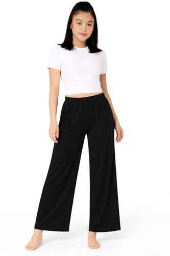 Candid Styles Women Wide Leg Palazzo Pants Ladies Lounge Pants Baggy Flared Trouser 8-26, XL, Black - Summer Holidays Elasticated Baggy Pants