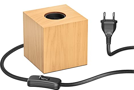 ledscom.de Tischlampe HITO, Schalter, Echtholz (Gummibaum), quadratisch, hellbraun, 1x E27 max. 60W