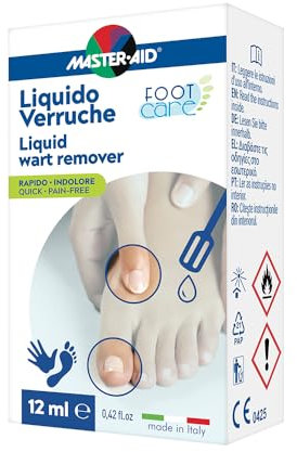 MASTER AID Footcare Verruche - Liquido Verruche - Trattamento Verruche - Per Rimozione Verruche e Porri di Piedi e Mani - 1 Confezione con 1 Flacone - 12ml