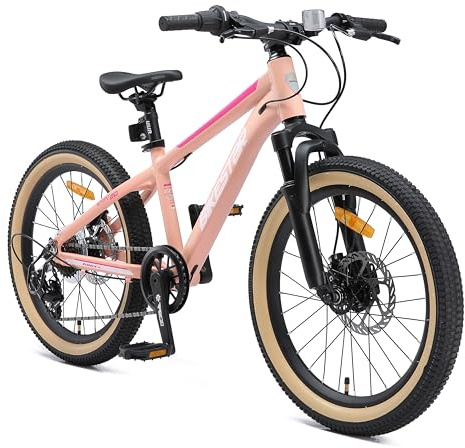 BIKESTAR Kinder Fahrrad Aluminium Mountainbike 7 Gang Shimano, Scheibenbremse ab 6 Jahre | 20 Zoll Kinderrad MTB | Berry