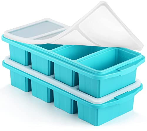 Ztomine Bandeja de silicona para congelador con tapa, moldes de silicona para congelador, bandeja grande para cubitos de hielo, recipiente de silicona para congelar, congelar y almacenar sopa, salsa,