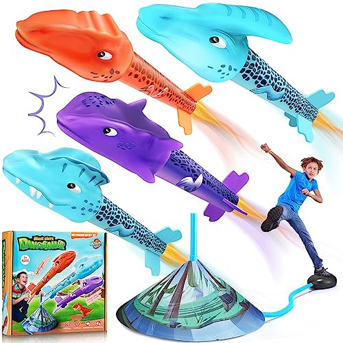 MOJINO Dinosaurier Raketen Luftdruck Spielzeug für Kinder, Outdoor Wurfspiel Spiele für Kinder, Draußen Spielzeug Geschenk ab 3 4 5 6 8 9 Jahre Jungen, Gartenspiele für Kinder Spiele