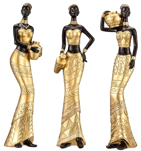 Paquete de 3 esculturas de Arte Africano, estatuas africanas Vintage para decoración del hogar, Figuras Tribales afroamericanas para Mujer, estantería, decoración de Oficina, Regalo para cumpleaños,