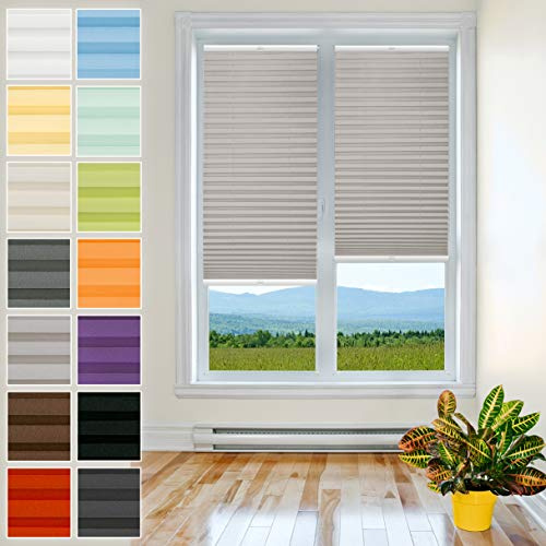 Plissee mit Bohren – Premium Plissee mit Pearl Stoff | Sichtschutz & Sonnenschutz für Fenster | Plisseerollo | Faltrollo | Grau | 30 x 80 cm