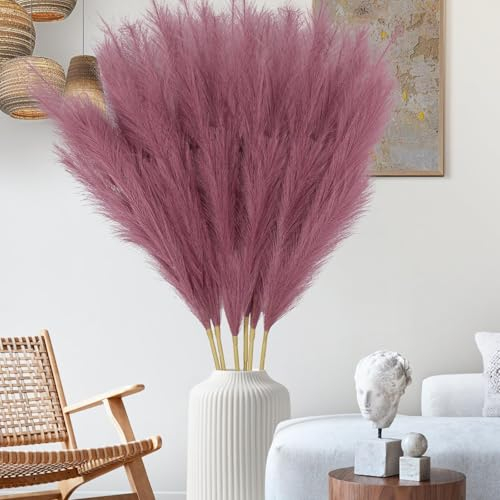 Mbsomnus 6 Pezzi Spighe di Grano Decorative 110 cm Piume Decorative Grandi Rami Secchi Decorativi Alti per Pavimento Vaso Soggiorno Composizioni Floreali Home Decor(Marrone Rosso)