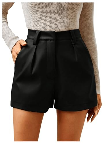 SOLY HUX Pantalones cortos de cuero PU para mujer, pantalones cortos Booty, pantalones cortos de fiesta, pantalones cortos de otoño, conjunto de festival, ropa de club, hotpants con bolsillos, Negro