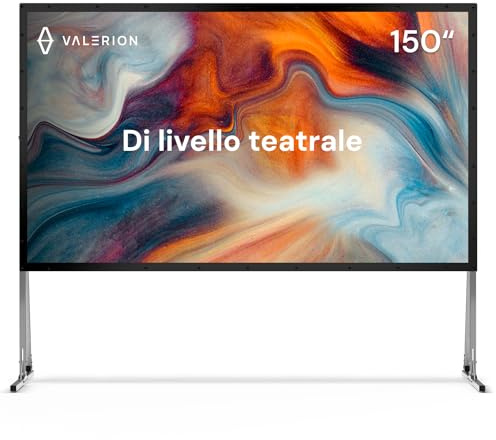 Valerion Schermo per proiettore da esterno da 150 pollici con supporto, installazione a 3 minuti, borsa per il trasporto con ruote, supporto UHD 4K/8K, autoportante, telaio in lega portatile, 16:9 HD
