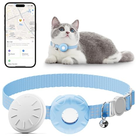 Cat GPS Tracker, Waterproof Pet GPS Tracker for Cats, Cat Tracker Collar with Safety Elastic Buckle, Compatible with Apple Find My App (Only iOS), No Monthly Fee, Blue