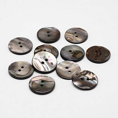 30 edle Muschel-Knöpfe 17mm (1,7cm) schwarz rund Zweilochknöpfe a 2mm je Loch – 2-Loch-Knöpfe Muschel Knopf zum Annähen nähen aufnähen basteln Bastelknöpfe Jackenknöpfe Mantelknöpfe