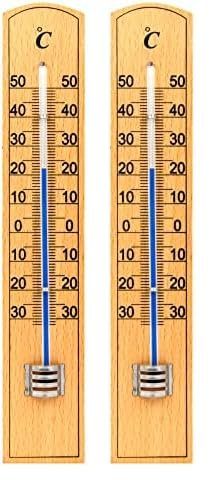 VELAMP Thermomètre intérieur/extérieur en bois 20 cm (Lot de 2)