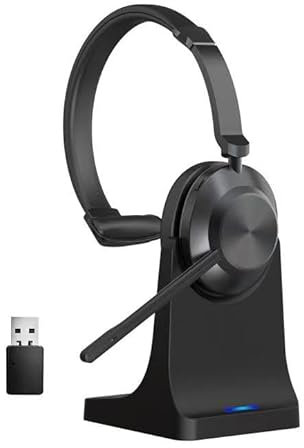 Voistek Auricular Mono Inalámbrico Bluetooth con Micrófono y USB-A Dongle, 50 Horas de Reproducción, AI Cancelación de Ruido, para PC/Laptop/Oficina/Hogar/Zoom/Skype