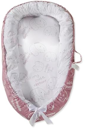 SONARIN Portátil Nido Bebé Recién Nacido,88 x 53 cm Reductor de Cuna Suave Transpirable,Cuna de Viaje para Niños Niñas,con 100% Algodón Funda Removible y Lavable(Rosa-Elefante)