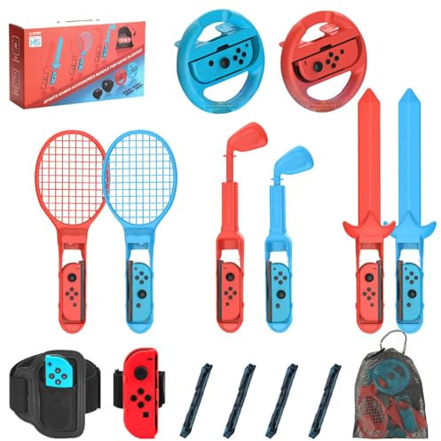 10 in 1 Switch2/1/OLED Sports Accessories Bundle for Joy-Con 2, Steering Wheels for Mario Kart World Sports Games Pack, Authentic Sport Experience, Family Party Pack Kit,Storage Bag NS Sports game