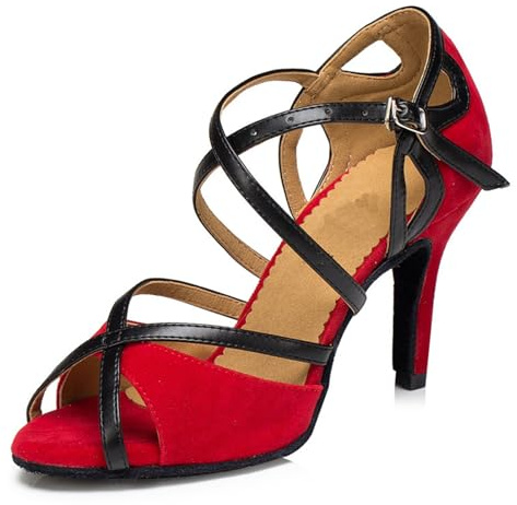 Hixingo Chaussures de Danse Latine Femme 8CM, Bout Ouver Chaussures de Danse de Salon Femme pour Salsa Bachata, Jazz, Latin, Standard, Rumba, Cha Cha